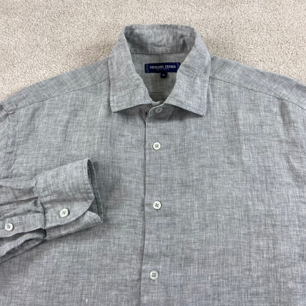 Frescobol Carioca‎ Button Down Mens XL Grey Long Sleeve 100% Italian Linen Shirt